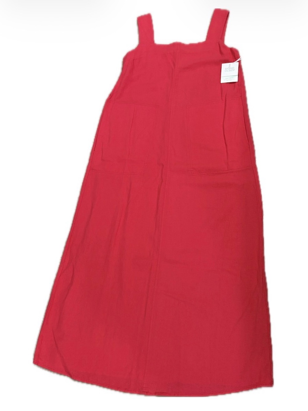 Sigrid Olsen Linen Blend Sleeveless Maxi Dress | Small | Coral Red | Pockets - Picture 3 of 9